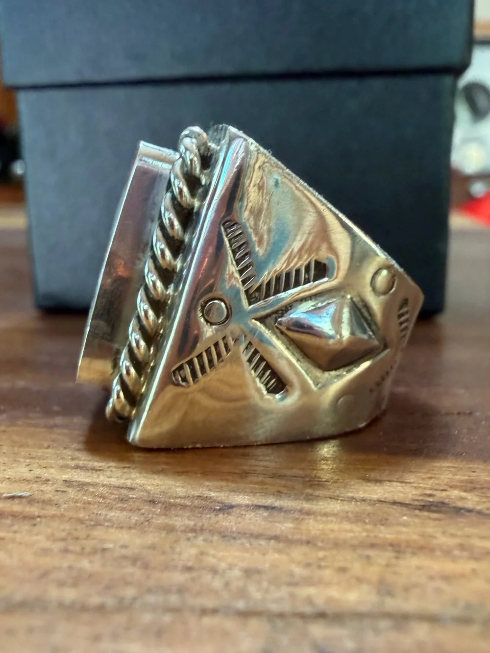 Sterling Inlay American Flag Ring with Turquoise - Picture 3 of 9